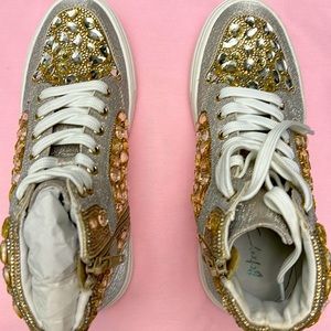 Betsy Johnson Bilirakis gold rhinestone high tops NEW in box